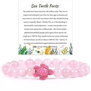 Braccialetto di Perle in Pietra Naturale a Forma di Tartaruga Marina Stile Oceano Gioielli con Pietre Energetiche con Carta Informativa per Uomo e Donna