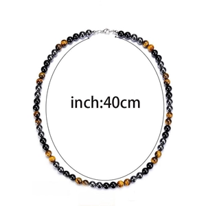 Ketting van tijgeroog en hematiet kralen met 40cm lengte en karabijnsluiting