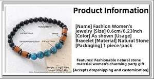 Détails de l'ensemble de bracelets en perles de bois et œil de tigre avec dimensions
