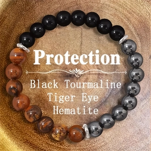 Bracelet triple protection en tourmaline noire, oeil de tigre, hématite et entretoises