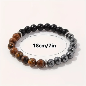 Bracelet triple protection en obsidienne, oeil de tigre et hématite, taille 18cm/7in
