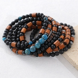 Ensemble de Bracelets en Pierre Naturelle et Bois Vintage Hématite Œil de Tigre Pierre de Lave Perlé Élastique Bijoux Ethnique Homme