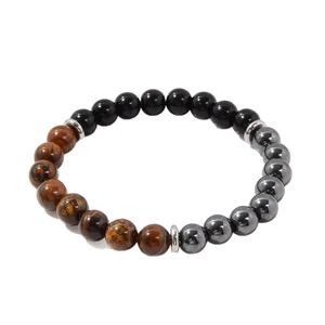 Bracelet triple protection en œil de tigre, obsidienne noire et perles d'hématite