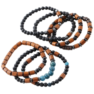 Coffret de six bracelets perlés pour hommes en bois naturel, œil de tigre et hématite