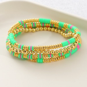 Boho Mehrschichtiges Armband Set Für Damen Neongrün Rosa Heishi Polymeerklei Perlen Gold Kupfer Perlen Elastischer Sommerschmuck