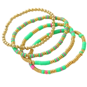 Böhmisches mehrlagiges elastisches Armband-Set mit Goldperlen und bunten Heishi-Perlen