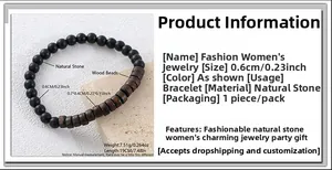 Détails du bracelet en pierre de tigre et perles de bois avec croix en acier inoxydable