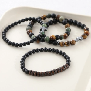 Bracelet en œil de tigre et pierre de lave avec pendentif croix en acier inox