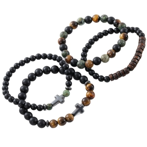 Ensemble de bracelets pour hommes avec œil de tigre, perles de lave et croix en acier