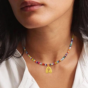 Collana Fatta a Mano con Perline Colorate Rame Placcato Oro Pendente Lettera Iniziale Palloncino Donna Acciaio Inossidabile Boho