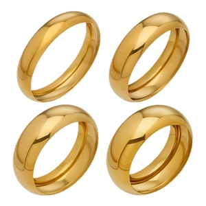 Set de anillos geométricos anchos de acero inoxidable dorado con cuatro vistas de perspectiva