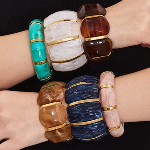 Exaggerated irregular resin elastic geometric bracelets in multiple colors and patterns