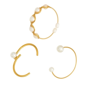 Conjunto de joyas de perlas bañadas en oro de 3 piezas con anillo y brazaletes en C