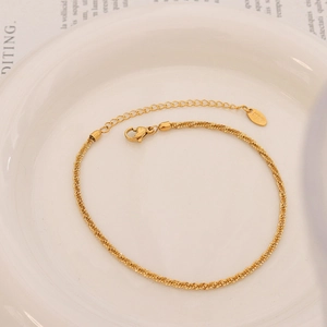 Elegant gold K18 plated stainless steel snake chain anklet with lobster clasp and extender