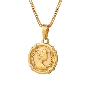Collier rétro français avec pendentif pièce d'or portrait de la reine Elizabeth II