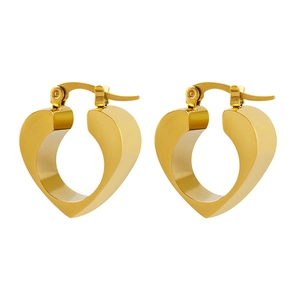 Minimalist thick hollow heart earrings in polished gold-plated stainless steel on white back