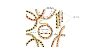 Detailed view of titanium steel jewelry set with colorful square-cut zircon stones