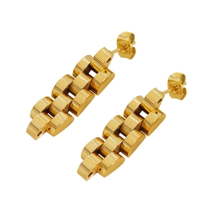 Poliierte goldene Edelstahl-Ohrstecker inspiriert von klassischen Uhrenarmband-Gliedern