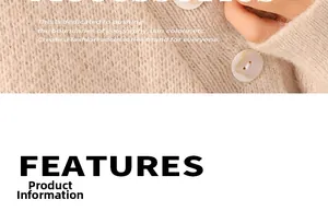 Detail of chunky knit cardigan with cream-colored texture and shell buttons