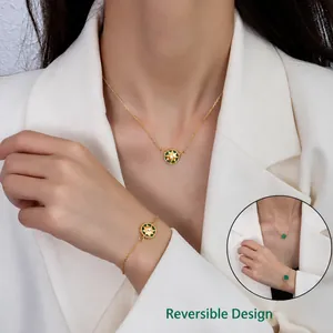 Elegant 18K gold-plated starburst necklace and bracelet set with green malachite stone