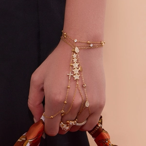 Bracelet de Main en Acier Inoxydable avec Zircon pour Femme Or Argent Étoile Croix Papillon Cœur Bracelet Bague
