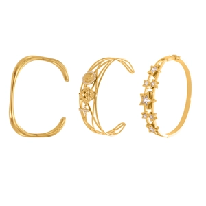 Trois styles de bracelets en acier inoxydable plaqué or 18k avec étoile et cœur