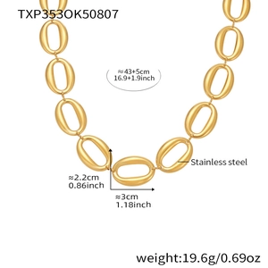 Detailed size parameters for the 24K gold plated stainless steel oval link chain necklace