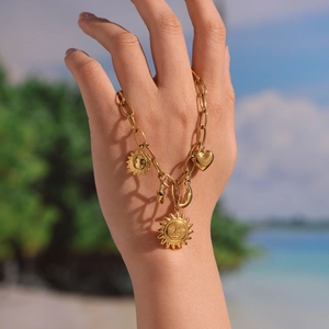 Vergoldetes Edelstahl Charm Armband Für Damen Vintage Sonne Mond Stern Herz Himmlischer Anhänger Armband Fußkettchen Set Schmuck