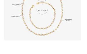 Detail of baroque freshwater pearl necklace and bracelet set with golden beads clasp