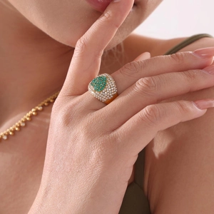 Bague cœur bijoux lourds avec zircon 5A en acier inoxydable plaqué or 18k pour femme