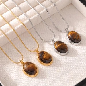 Tigerauge-Steinanhänger-Halsketten im Maillard-Stil mit Gold- und Silber-Schlangenketten