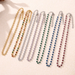 Bohemian stainless steel tennis necklace with colorful round cubic zirconia crystals