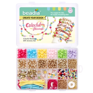 Kit de création de bijoux DIY 24 cases avec perles acryliques colorées et breloques variées