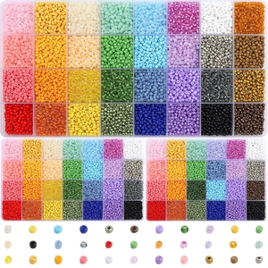 DIY jewelry kit with colorful glass seed beads in 24-grid organizer storage boxes