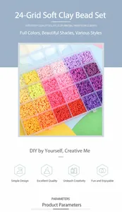 Vue macro d'un coffret de 24 compartiments de perles en pâte polymère pour bijoux DIY