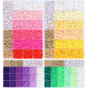 Kit bijoux DIY avec boîtes 24 compartiments, perles d'argile colorées et perles lettres