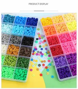 Boîte de 24 compartiments avec perles Heishi colorées pour création de bijoux DIY