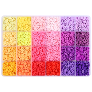 Kit de 24 compartiments avec perles Heishi en argile colorées pour création de bijoux DIY