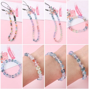 Handmade iridescent crystal sugar cube beads jewelry set with phone strap and bracelets
