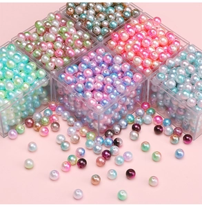 Macro shot of 6-8mm colorful gradient ABS imitation pearl beads for DIY jewelry making