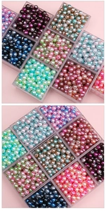 Colorful ABS faux pearl beads set in a transparent storage box for DIY jewelry making