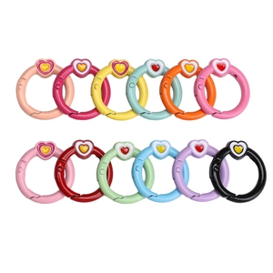 Set of 12 colorful heart-shaped spring ring buckles for DIY keychains and bag charms