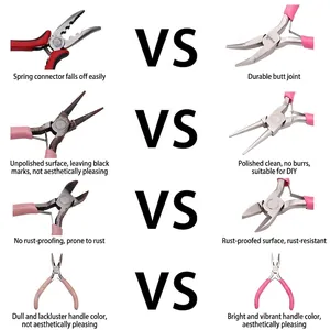 Polished rustproof DIY jewelry pliers with pink glitter handles versus low quality tools