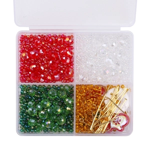 Kit perles de Noël DIY avec perles de cristal, épingles dorées et pendentif pomme