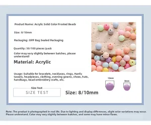 Detailed size comparison of 8mm and 10mm matte acrylic beads for DIY jewelry making