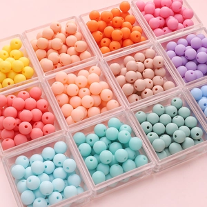 Matte multi-color acrylic round beads set for DIY jewelry making in clear storage box