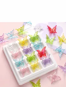 Macro detail of 25mm iridescent translucent butterfly resin charms for DIY jewelry making