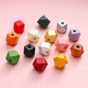 Detailed top view of colorful octagonal wooden beads for DIY jewelry and necklace crafting