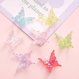 Colorful 25mm translucent resin butterfly charms with iridescent wings for DIY jewelry