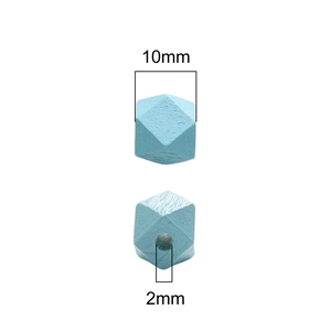 Light blue 10mm octagonal wooden beads with geometric facets and 2mm center hole